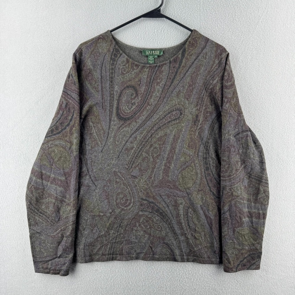 Vintage Lauren Ralph Lauren Sweater Womens‎ 1X Silk Cashmere Blend Paisley Crew